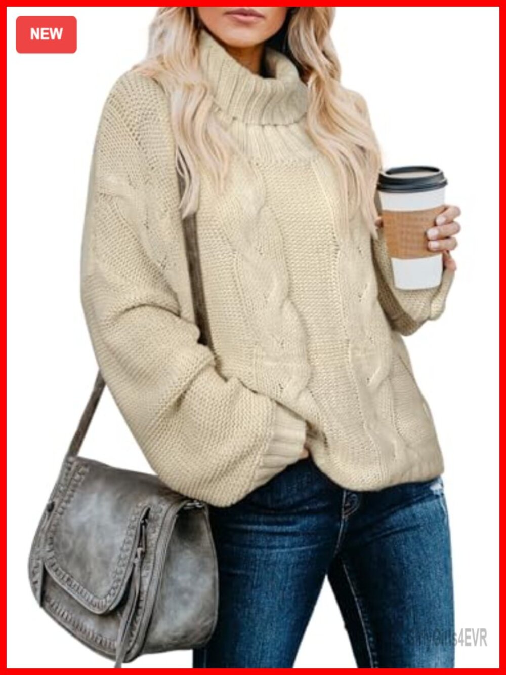 Women's Cable Knit Turtleneck Chunky Oversized Sweater Pullover